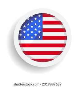 Round Shiny American Flag Icon Vector Illustration