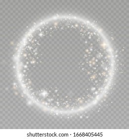 Round shiny frame background with lights and glow light sparkle . Abstract luxury light ring. Dust