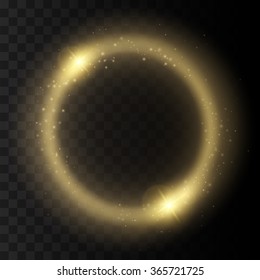 Round shiny frame background with lights. Abstract luxury golden ring. Vector illustration