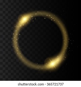 Round shiny frame background with lights. Abstract luxury golden ring. Vector illustration