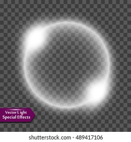 Round shiny frame background with lights. Abstract luxury light ring. Vector illustration