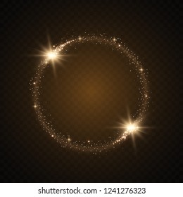 Round shiny frame background. Magic circle. Precious background.Round gold shiny frame with light bursts.
