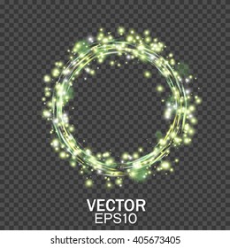Round shiny frame on transparent background. Vector light effect.