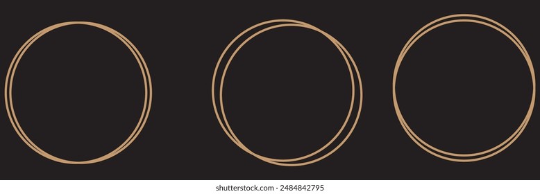  Round shiny frames with glowing effects. Set of three gold, silver and rose gold round frames with shadows on transparent background. Vector illustration