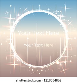  Round shiny lights dust trail particles frame on day sky blue background, design template for web and print magic circle background