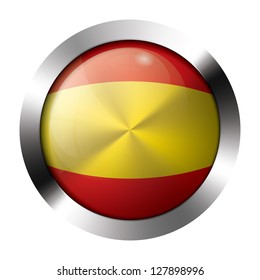 Round shiny metal button with flag of spain europe.