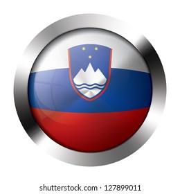 Round shiny metal button with flag of slovenia europe.
