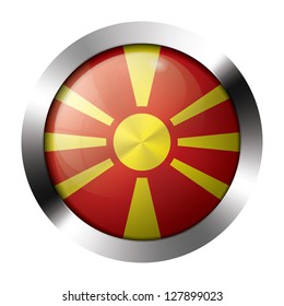Round shiny metal button with flag of macedonia europe.