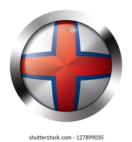 Round shiny metal button with flag of the faroe islands europe.