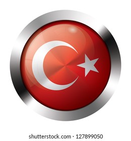 Round shiny metal button with flag of turkey europe.