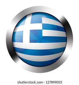 Round shiny metal button with flag of greece europe.