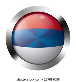 Round shiny metal button with flag of serbia europe.