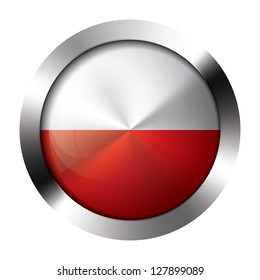 Round shiny metal button with flag of poland europe.