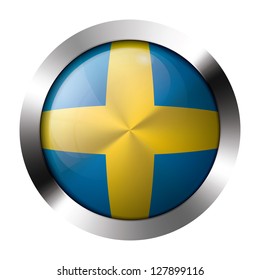 Round shiny metal button with flag of sweden europe.