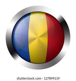 Round shiny metal button with flag of moldova europe.