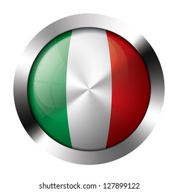 Round shiny metal button with flag of italy europe.