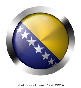 Round shiny metal button with flag of bosnia and herzegovina europe.