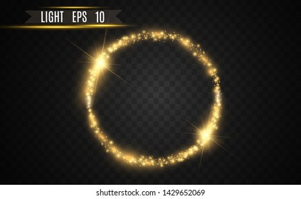 Round shiny perfect background. Vector eps10. Beautiful light. Magic circle. Precious background.Round gold shiny frame with light bursts.