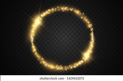 Round shiny perfect background. Vector eps10. Beautiful light. Magic circle. Precious background.Round gold shiny frame with light bursts.