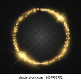 Round shiny perfect background. Vector eps10. Beautiful light. Magic circle. Precious background.Round gold shiny frame with light bursts.