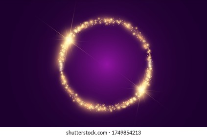 Round shiny perfect background. Vector eps10. Beautiful light. Magic circle. Precious background.Round gold shiny frame with light bursts.