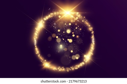 Round shiny perfect background. Vector eps10. Beautiful light. Magic circle. Precious background.Round gold shiny frame with light bursts.
