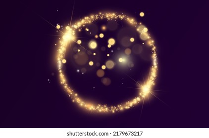 Round shiny perfect background. Vector eps10. Beautiful light. Magic circle. Precious background.Round gold shiny frame with light bursts.
