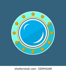 Round Ship Porthole, Shipboard Window, Vector Illustration 