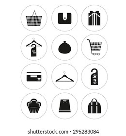 Round shopping icon set. Vector.