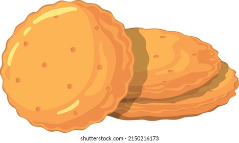 Round shortbread biscuit cartoon icon. Salty snack