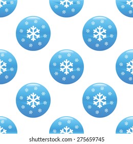 Round sign with big snowflake surrounded with smaller ones, repeated on white background