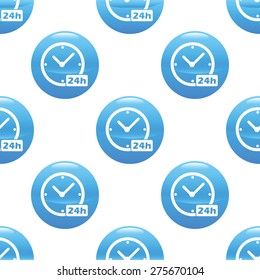 Round sign with clock and text 24h, repeated on white background