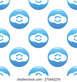 Round sign with cloud and two curved opposite arrows, repeated on white background