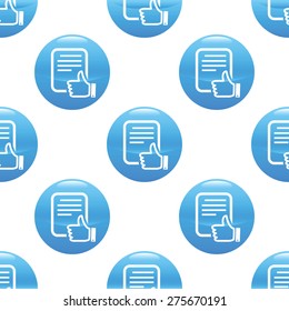 Round sign with document and thumb symbol, repeated on white background