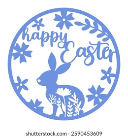 Round Sign Easter Laser Cut Template for Cutting machine. Easter door hanger design. 