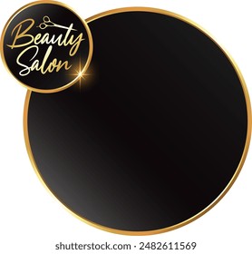 Round sign with golden frame for beauty salon. Design for hair stylist and hair salon