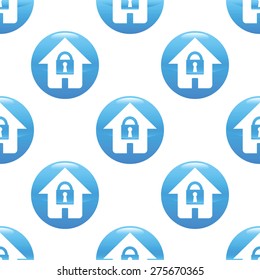 Round sign with house and lock image on it, repeated on white background