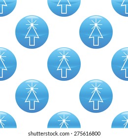Round sign with image of clicking cursor repeated on white background