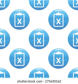Round sign with image of clipboard and cross on it, repeated on white background