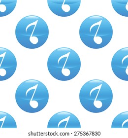 Round sign with image of eighth note repeated on white background
