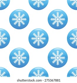 Round sign with image of snowflake repeated on white background