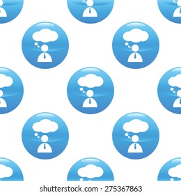 Round sign with image of thinking person, repeated on white background