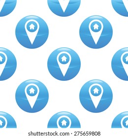 Round sign with map marker with house inside, repeated on white background