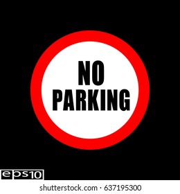 Round sign NO PARKING, red thin line on white background - vector illustration