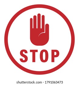 round sign with an open palm raised and the words STOP empty contour. Vector illustration, simple design