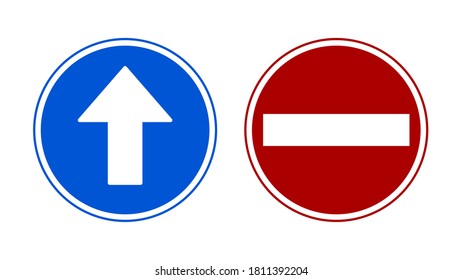 Round Sign Set with Enter Here and Do Not Enter or Closed Icons. Vector Image.