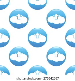 Round sign with silhouette of cloud and up arrow, repeated on white background
