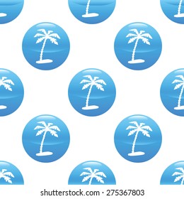 Round sign with silhouette of palm tree repeated on white background
