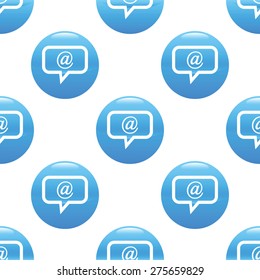 Round sign with text bubble and at symbol inside, repeated on white background