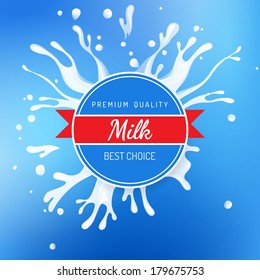 Round sign with text and milk splashes